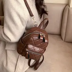 Retro Quilted Leather Backpack Luxury Designers Small Backpack Purse For Women Korean Black White Yellow Quilted Bag For Girl