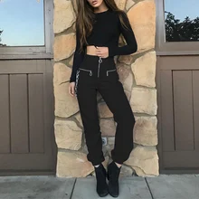 Зимние спортивные штаны для женщин, модные брюки с высокой талией для танцев на бедрах, зауженные брюки для пробежек, крутые брюки на молнии, повседневные брюки с цепочкой