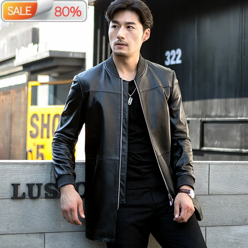 

2020 Spring Autumn Long Genuine Jacket Men 100% Sheepskin Coat Men's Windbreaker Slim Leather Jackets FSBAQS5A5 B22294