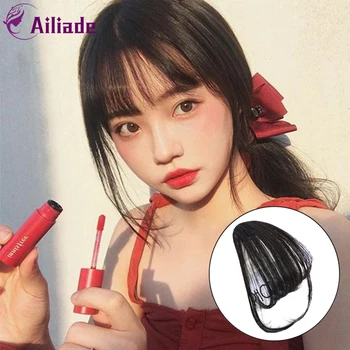

AILIADE Neat Front False Fringe Clip In Bangs Hairpiece With High Temperature Synthetic Hair Straight Thin Bangs
