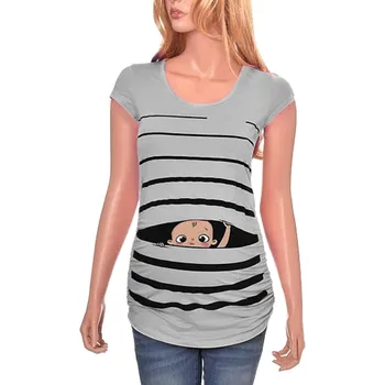 

New hot sell Cute Pregnant Maternity T Shirts Casual Pregnancy Maternity Clothes with Peeking Out Funny Baby pregnant clothes