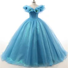 Голубое платье Золушки с бабочкой для костюмированной вечеринки Бальные платья из тюля Бальные платья с рюшами 15 лет Robe De Quinceanera