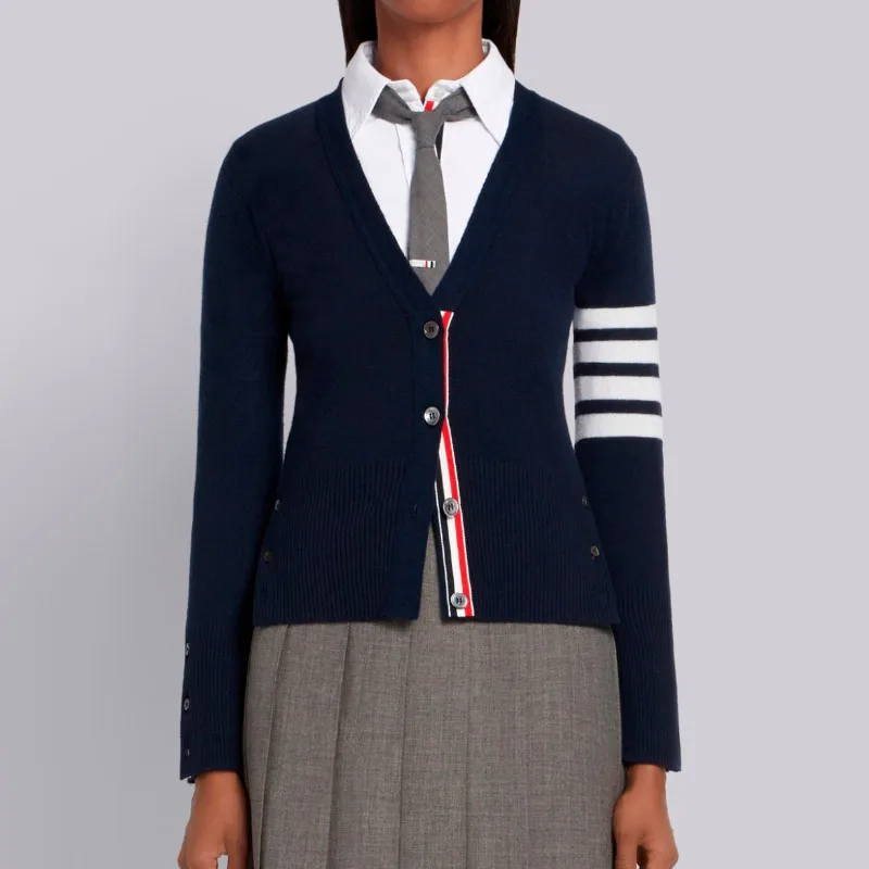 

2019 Fashion TB THOM Brand Sweaters Women Slim Fit V-Neck Cardigans Clothing Striped Cotton Spring and Autumn Casual Coat