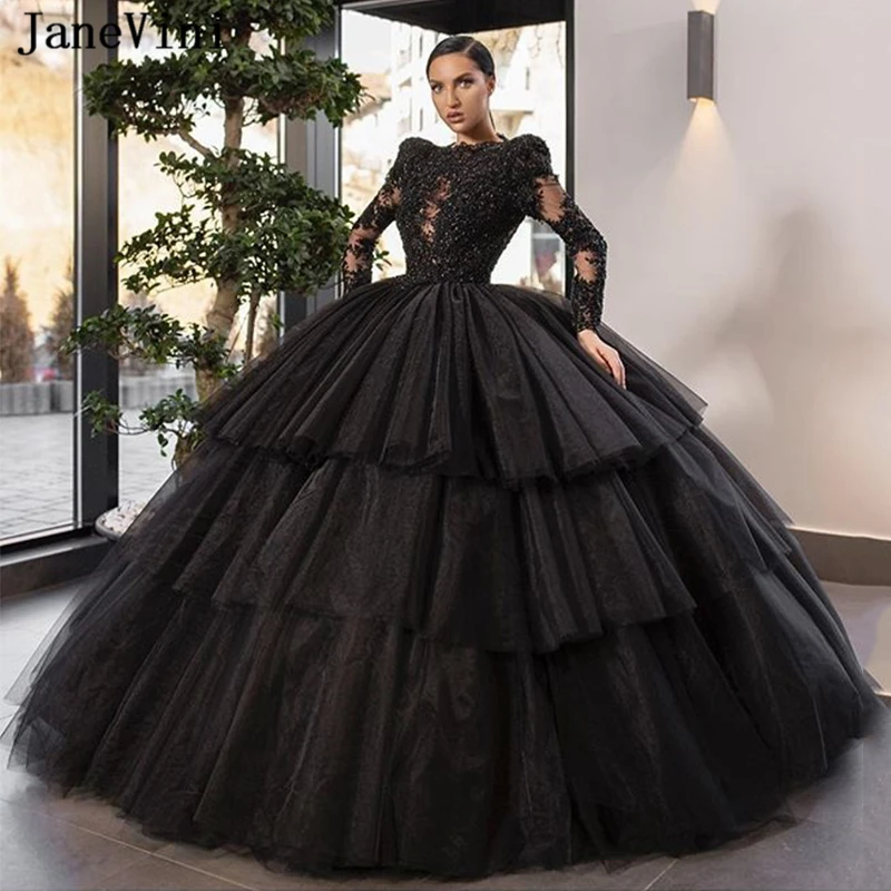 2020-Latest-Luxury-Heavy-Beaded-Long-Sleeve-Tiered-Skirt-Ball-Gown-Evening-Dress-with-Padded-Shoulder_副本