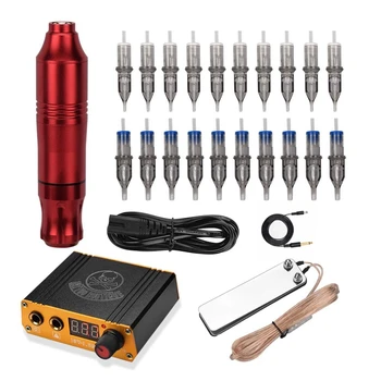 

Red Pen Rotary Tattoo Machine with Power Supply 20 Mixed Cartridge Needles Foot Pedal DC Clip Cord Power Cable for Tattoo Artist