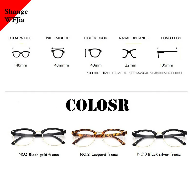 Optical glasses frames-1-1.5-2-2.5-3-3.5-4-4.5-5.0-5.5-6.0 Classic Myopia Glasses Women Men Optical Glasses metal Eyewear Frame PD62-64MM