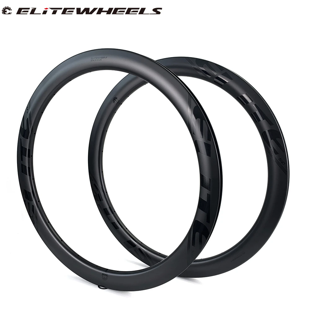 

ELITEWHEELS 700c 50mm Road Disc Carbon Rim Tubeless Clincher Tubular Cyclocross Rim UD Matte Finish 27/25mm Width Bicycle Wheels