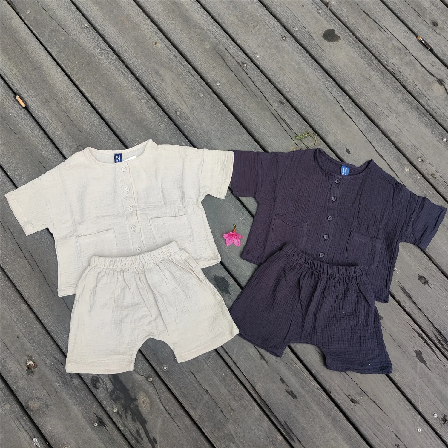 Children Clothing Kids Clothes 2pcs Pocket Blouse + Linen Shorts Girls Toddler Boys Baby Summer Casual Sets Button Tops Korean kids clothing set