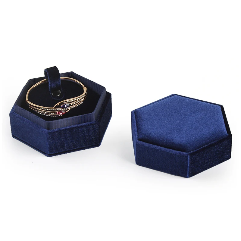 New Product Hexagon Velvet Necklace Box Jewelry Box Display Holder with Detachable Lid Bracelet Box for Wedding Engagement
