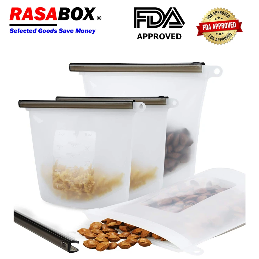 

RASABOX - Food Storage & Organization Sets, Reusable Silicone Bags, Freezer for Snack Lunch Sandwich Meat