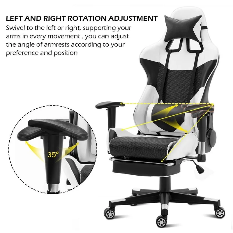  High Back Desk Computer Chair Game Gaming Chair Recliner Armchair with Lumbar Support and Footrest 