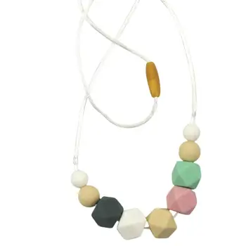 

Wooden Teether Necklace Silicone Beads Baby Teether Toy Chewing Training Beads Pendant Baby Toys Food Grade Jewelry