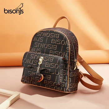 

BISONJS 2020 Women PVC Backpacks Vintage Female Letter Print Sac a Dos Travel Ladies Bagpack Mochilas School Bag For Girls B1924