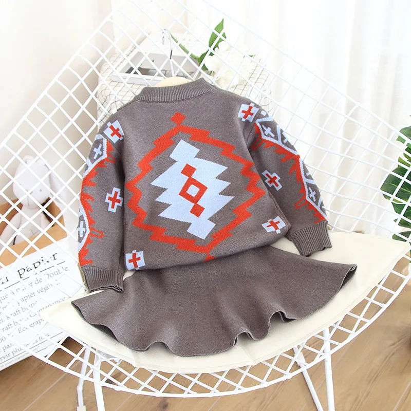 kids Sweater suits Autumn winter girls sweater and skirt 2 pcs sets fashion high-grade children clothing sets