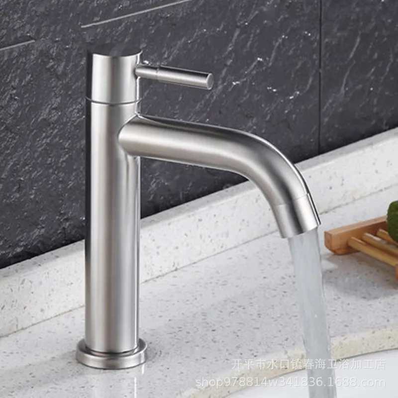

304 Stainless Steel Single Cold Faucet Inter-platform Basin Faucet Heightening Wash Basin Table Basin Toilet