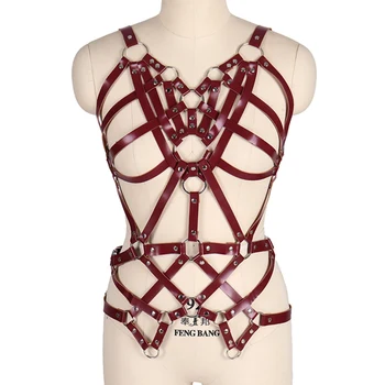 

PU Leather Harness Cage Bra Sexy Lingerie Fetish for Women Punk Gothic Body Bondage Adjust Crop Tops Cosplay Festival Rave
