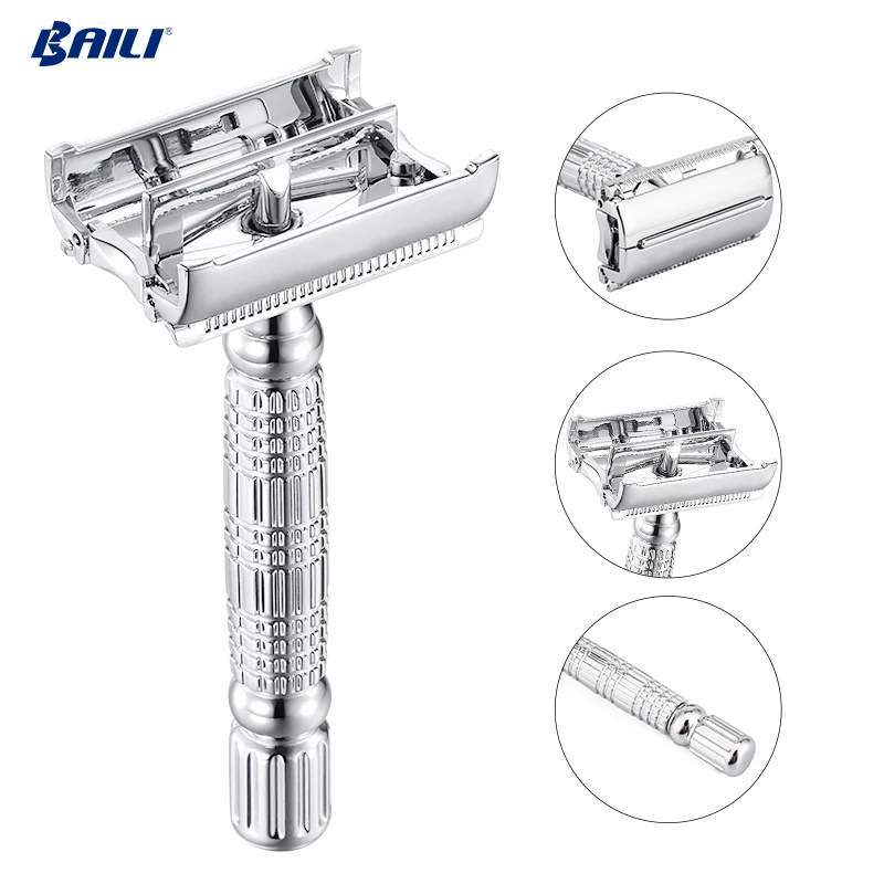 BAILI Butterfly Double Edge Safety Razor Stainless Wet Shaving Shaver for Beard Barber Men Women with Travel Case & Blade BR179T 3