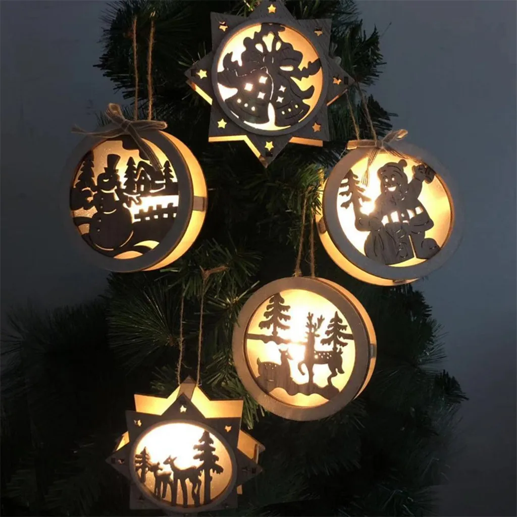 Christmas Wooden Lamp Hanging Ornaments Desktop Decoration Elk Bell Santa Claus Snowman Tree Pendant F104 | Дом и сад