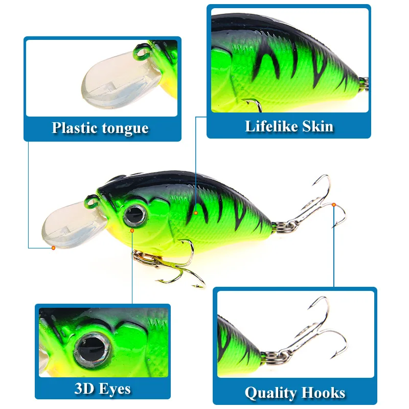 Lure Bait 5 Color Crank Hard Bait Set Color Luminous Crank Minnow Fish Bait Set 5 / Box Outdoor Fishing Gear  Accessories jooyoo