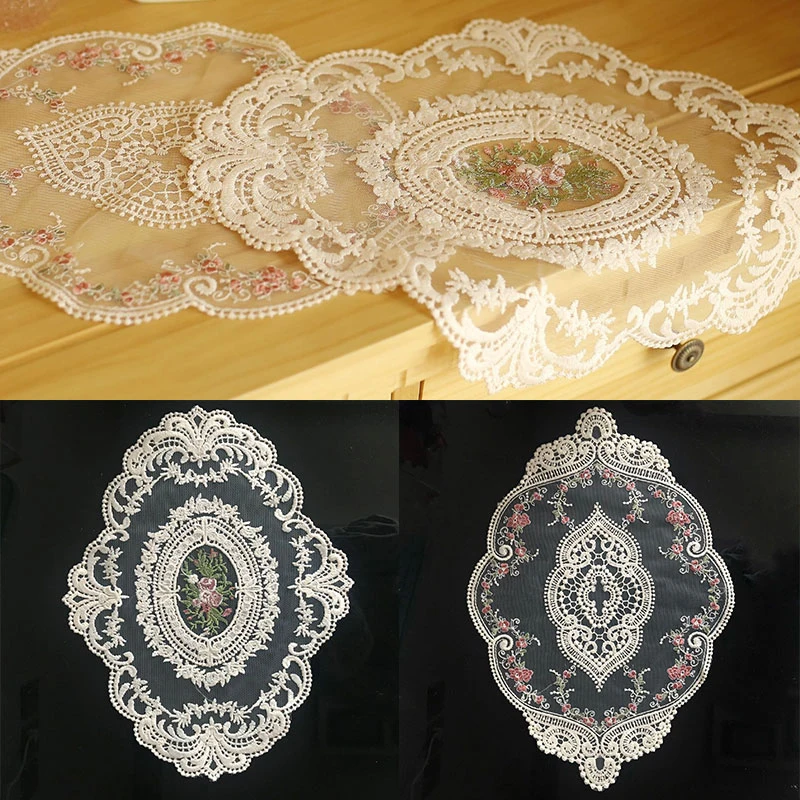 Tablecloth Kitchen Cover Cloth Table Mat Oval Bedside Coffee Coaster Placemat Transparent Embroidered Lace | Дом и сад