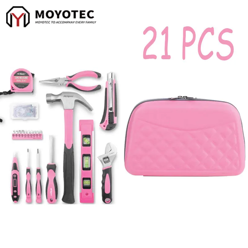 US $78.65 MOYOTEC 21PCS Pink Tool Set Ladies Hand Tool Set With Easy Carrying Pouch Home Tool Set for DIY Home Maintenance