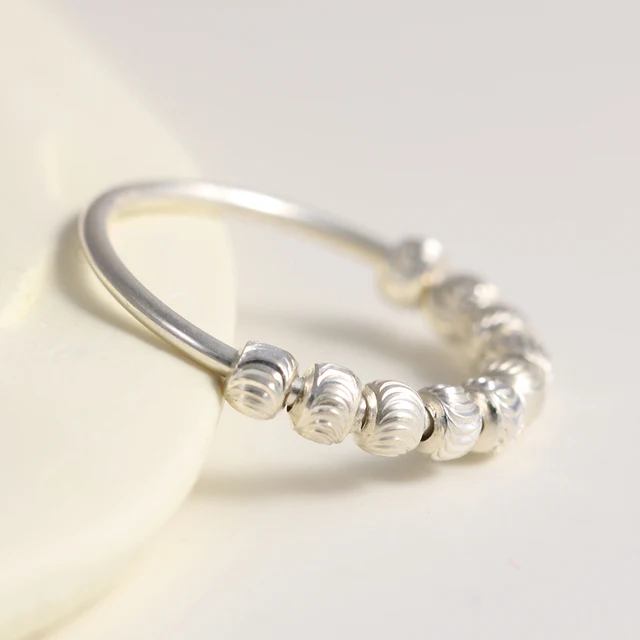 925 Sterling Silver Fidget Beads Ring For Women Men Rotate Freely Anti Stress Anxiety Ring INS Simple Style Lady Fashion Jewelry type 2