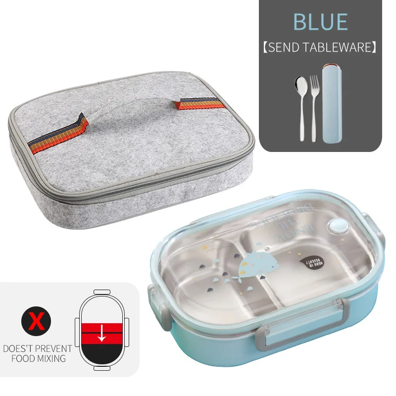 C Blue Bag Set WORTHBUY японский Ланч-бокс для детей школы 304 из нержавеющей стали бенто Ланч-бокс герметичный контейнер для еды детская коробка для еды - Цвет: C Blue Bag Set