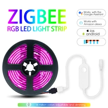 Inteligente rgb led luz tira 5m kit led zigbee mini controlador smartthings app controle de voz trabalho com alexa echo smartthings hub