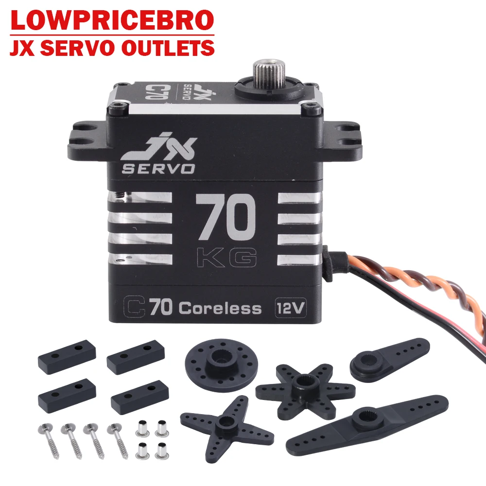 JX C70 70 KG 12V High Torque Full Metal Shell Hollow Cup High Pressure Metal Gear Servo for RC Car Boat Helicopter Accessories