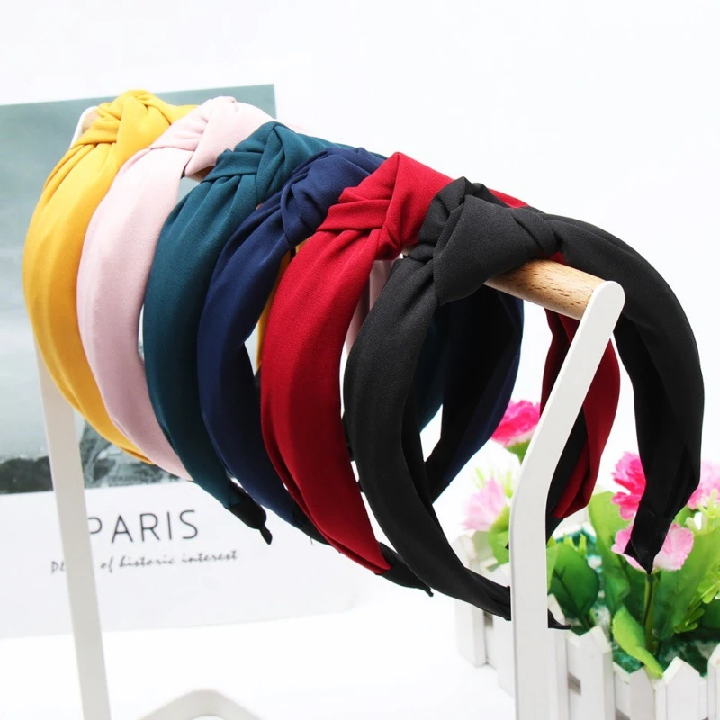 

Solid Color Knot Headbands For Women Simple Fabric Girls Hair Band Women Hair Accessories Wide Silk Hair Band Headdress