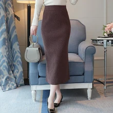 Новая Осенняя зимняя трикотажная юбка средней длины с разрезом, Женская юбка с высокой талией, Женская юбка yy2