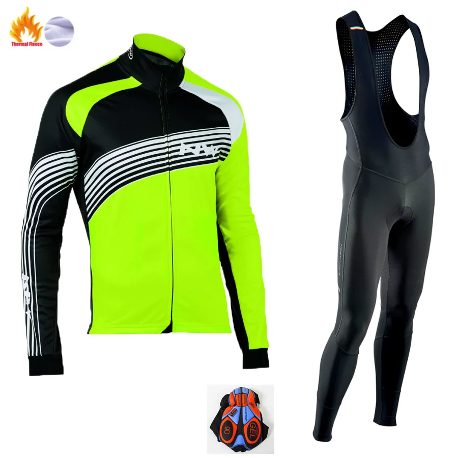 Winter Cycling suit Флуоресцентный зеленый NW Ropa Ciclismo Invierno зимняя велосипедная Джерси, Термальный флисовый комплект одежды с длинным рукавом для велоспорта, одежда для велоспорта - Цвет: Winter Cycling suit