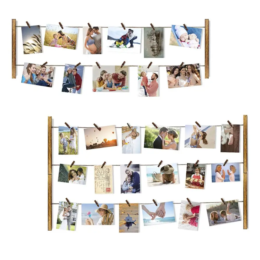 Ceny 26 × 29 cali drewniana ramka na zdjęcia wyświetlacz zdjęcia organizator wiszące dekoracje ścienne wyświetlanie zdjęć ramka z 30 klipsami