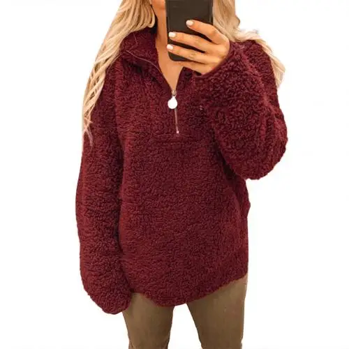 Jujube Red invierno Jersey peludo casual polar de lana de gran tamaveno de las mujeres, suéter de 60 S de suéteres de invierno abrigo m - Цвет: Jujube Red