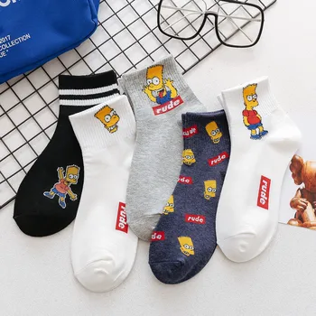

5 pairs=10pcs Unisex Men Women Socks Cartoon Cotton Socks Simpsons Family Novelty Kawaii Cute Sock medias de mujer calcetines