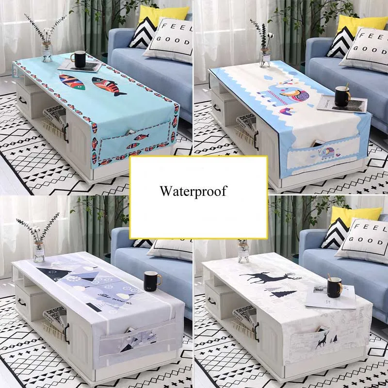 

Linen Cloth Coffee Table Tablecloth with Storage Bag Multi Function TV Cabinet Tablecloth Refrigerator Cover Cloth Nordic Style