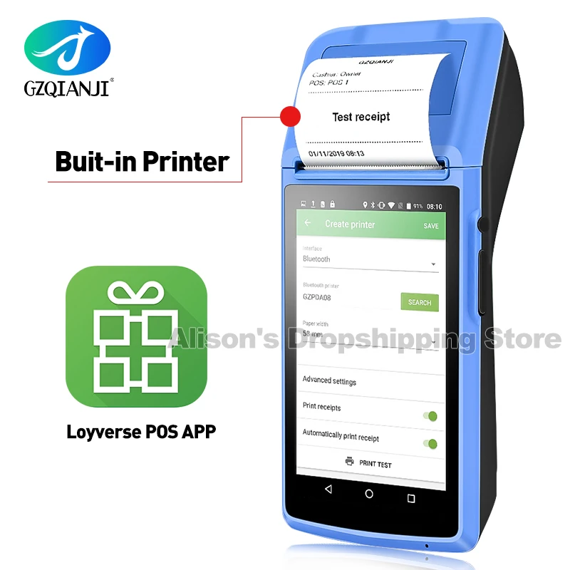 3G Android Ручной мини pos терминал PDA с Bluetooth термопринтер чеков 58 мм WIfi мобильные