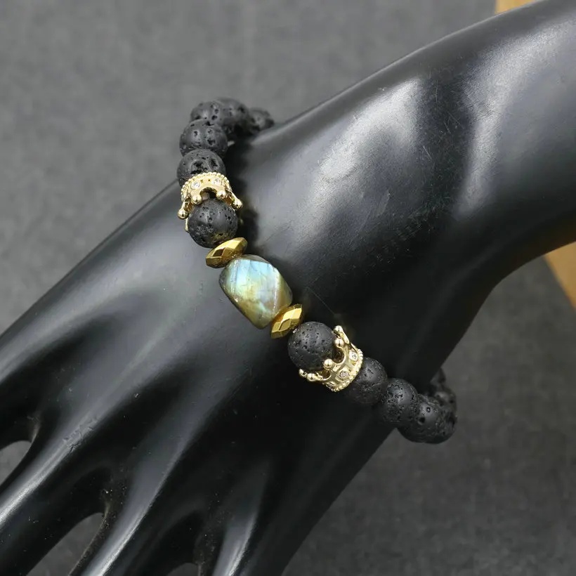 Trend Charm Beads Bracelet For Men Fashion Luxury Gold Crown Lava Stone Bracelet Male Jewelry Gift Chakra Pulseira bileklik - Image 5