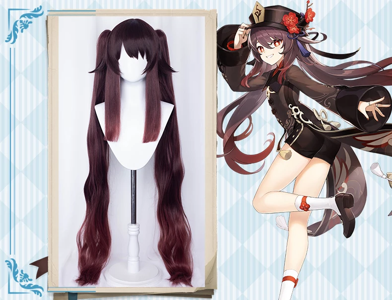 UWOWO Game Genshin Impact Hu tao Cosplay Wig Hutao New Long Hair Brown Wigs 115cm Claw Clip Ponytail Heat Resistant