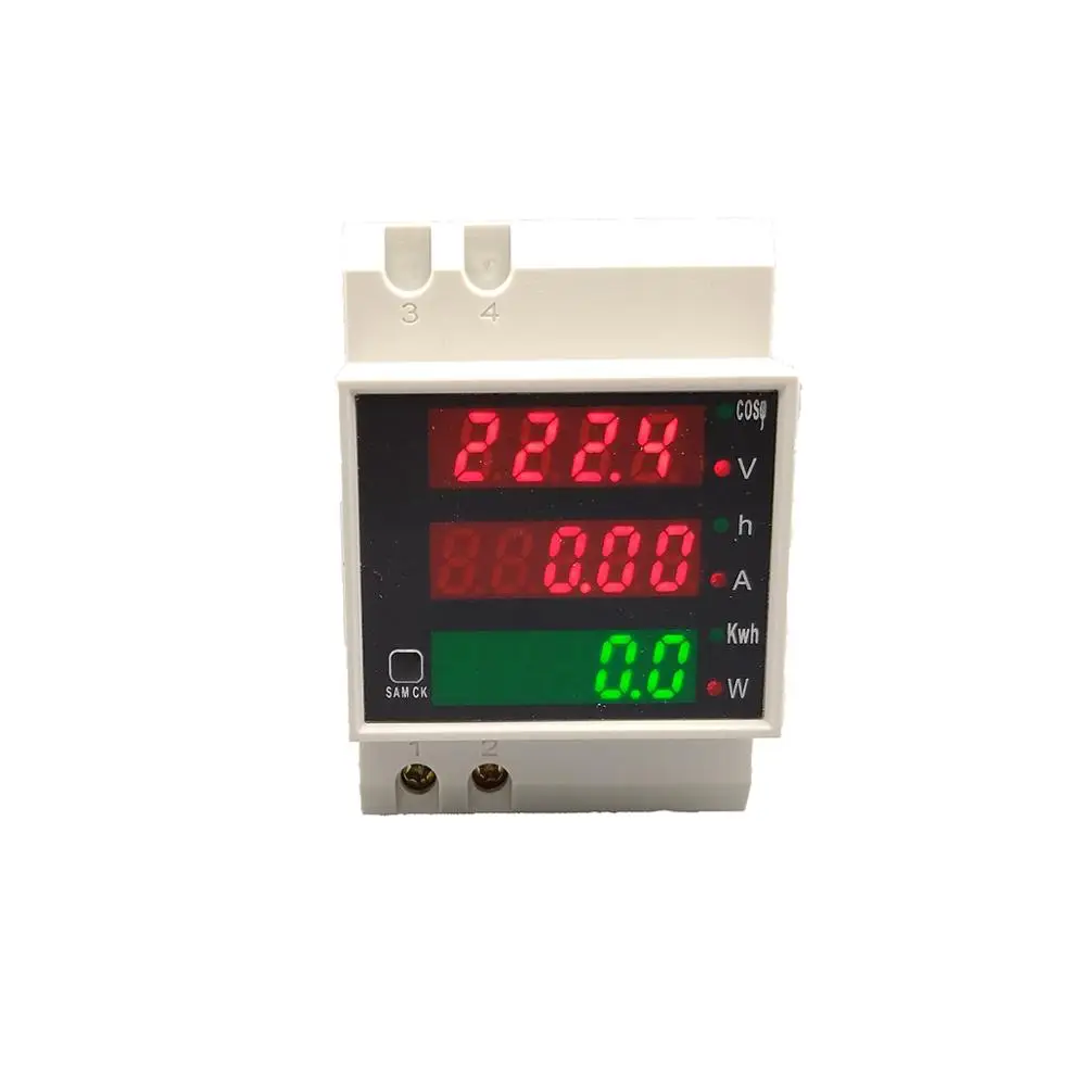 Din рейка светодиодный AC 80 300V 0 100.0A Вольтметр Амперметр Дисплей Активная мощность и