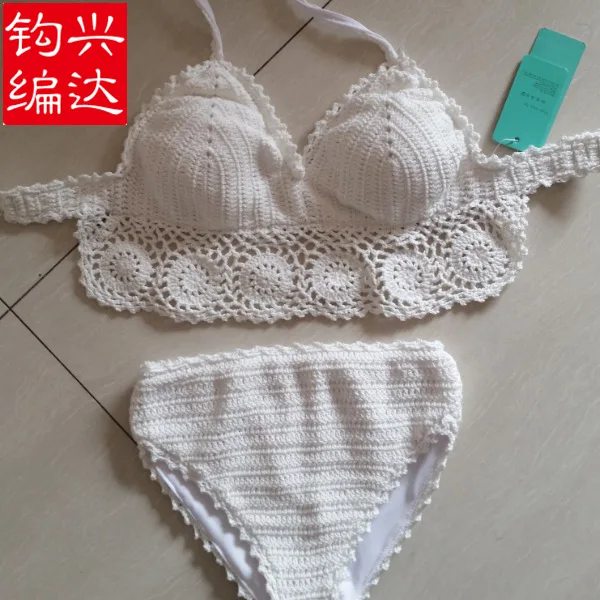 

Processing Every Handmade Crocheted Europe And America Split Type Bikini Bathing Suit Crochet Needle Weaving Export