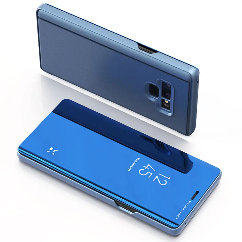 Многослойное стекло отражающим стеклом смарт-чехол для samsung Galaxy Note 9 8 S9 S8 S7 S6 edge Plus A8 A7 A6 A5 A3 A9 Star lite Флип Стенд кожаный чехол - Цвет: Blue