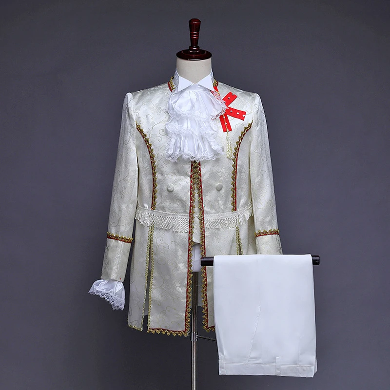Мужской Классический Костюм Принца дворца Викторианский готический винтажный аристократ 5 шт. костюм для Хэллоуина Косплей вечерние маскарадные костюмы - Цвет: White