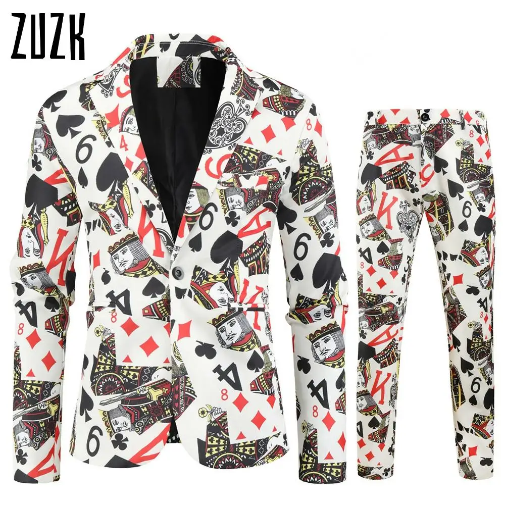 

Mens New Fashion Print Blazer Set 2 piece Suits(Blazers + Pants) For Mens Suits Man Slim Fit Print Suits Set