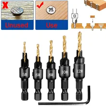 

4/5Pcs Countersink Drill Bit WoodWork Tool Wood Drill Set Hex Shank Pilot Holes Screw Size #5 #6 #8 #10 #12 With Wrench