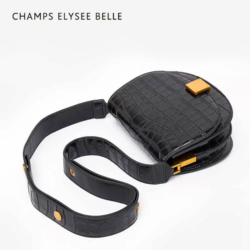 

Niche design new bag retro saddle bag wild Messenger bag wide shoulder strap crocodile pattern shoulder bag