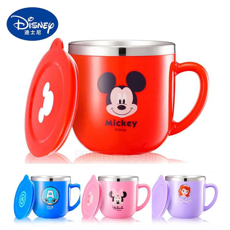 

260ML Baby Water Cup Minnie Mickey Milk Feeding Cup Kids Creative Drink Water Cups Training Drinkware Cup Stainless Steel Mugs