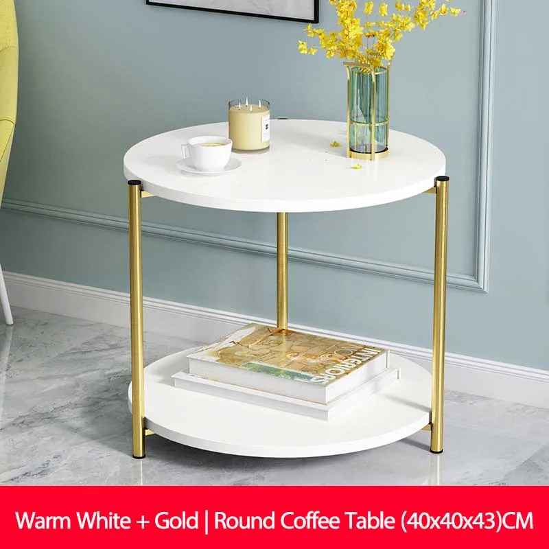 Журнальный столик с мраморной текстурой, столик для дивана, черный, белый, круглый квадратный чайный столик, светильник, роскошная мебель для гостиной - Цвет: Round-warm white