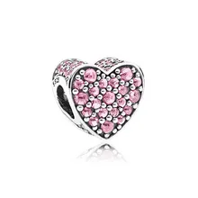 925 пробы Серебряный очаровательный розовый ослепительный сердце, розовый CZ бисер подходит к оригинальному браслету браслет Изготовление ювелирных изделий