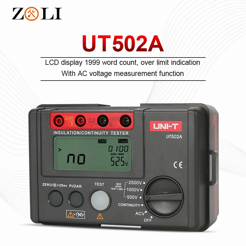 UNI-T UT502A 2500V тестер сопротивления изоляции Megohmmeter вольтметр непрерывности ЖК